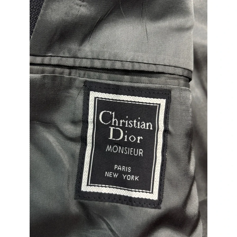vtg 90s Christian Dior 44L 36x32 Gray Windowpane Pant Suit Double Breasted USA